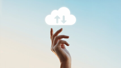 Hand Reaching Toward Cloud Data Upload Icon
