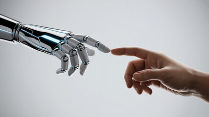 Human and Robot Touching Fingers Futuristic Connection