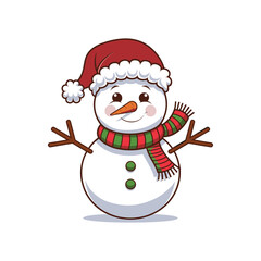 Cute Snowman in Santa Hat with Scarf – Adorable Christmas Winter Illustration