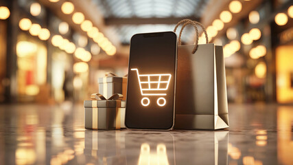 Mobile Shopping Cart with Gift Boxes in Luxury Mall