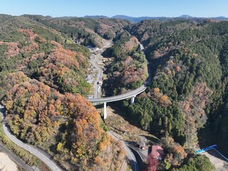 岐阜県八百津の紅葉 杉原千畝記念館付近のドローン撮影風景