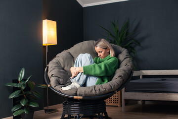 Middle age Sad Woman at Home