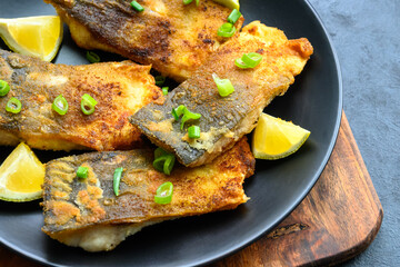 Pieces of fried carp fish. Traditional Polish Christmas dish