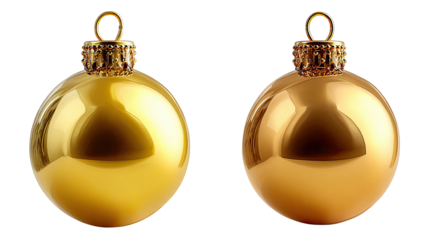 Golden Ornaments: A pair of exquisite golden Christmas ornaments, reflecting the warm glow of the season and embodying the elegance and sparkle of holiday cheer.