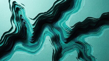 Obraz premium Abstract Topographic Paper Art with Flowing Layers of Teal and Deep Blue Hues