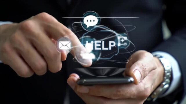 businessman pressing virtual button