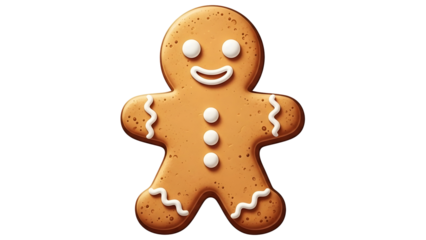 Classic gingerbread man cookie with icing smile and buttons, isolated sweet.