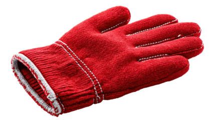Safety in Crimson: A close-up view of a sturdy, bright red glove, showcasing detailed stitching and a protective cuff. This glove exemplifies protection and care.