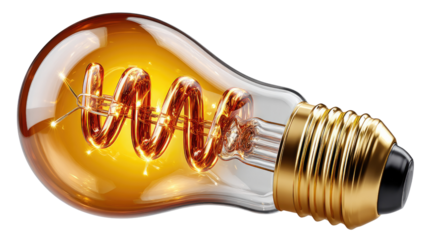 Illuminating Ideas: A close-up view of a glowing lightbulb, with intricate spiral filament, signifies innovative thinking and creativity.