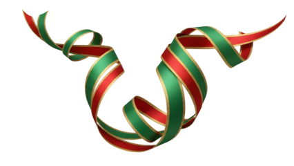 Swirling red and green glitter ribbon decoration, perfect for festive designs.