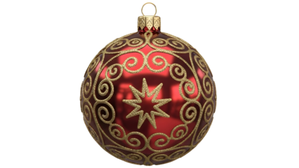 Festive red and gold glitter christmas ornament with intricate star pattern