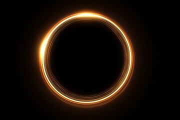 Glowing golden ring of light on black background light ring