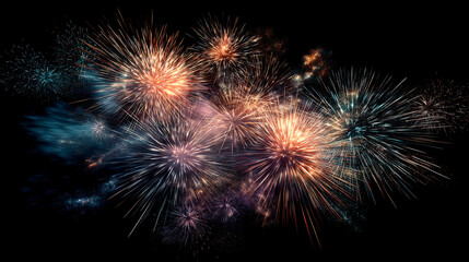 Vibrant fireworks display illuminating the night sky with explosions of color
