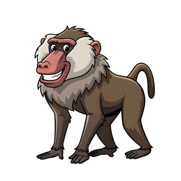 Smiling Baboon Cartoon Character Isolated on White Background