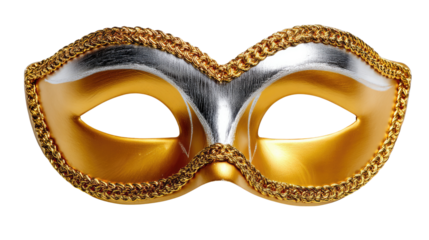 Masquerade Mask: A detailed golden mask, embellished with intricate silver accents, embodies elegance and mystery, perfect for a glamorous masquerade or theatrical production.