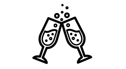 Two clinking champagne glasses icon celebrating with bubbly drinks simple vector illustration for festive occasions and toasts