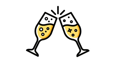 Two champagne glasses clinking in a toast celebratory sparkling wine icon perfect for party and event invitations