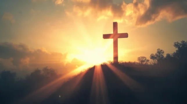 Inspiring Hill Cross with Subtle Radiant Light