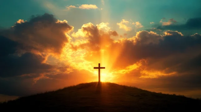 Peaceful Hilltop Cross with Soft Backlight Glow