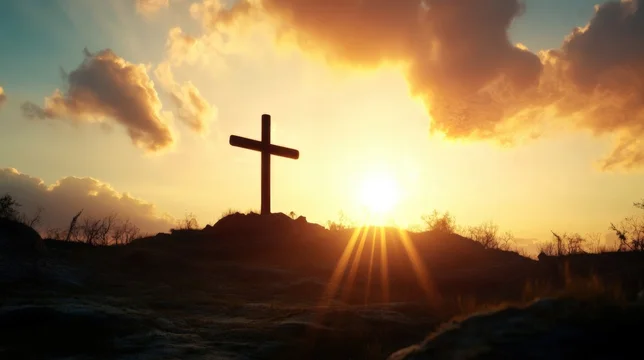 Dramatic Sunlit Cross Silhouette in Quiet Atmosphere