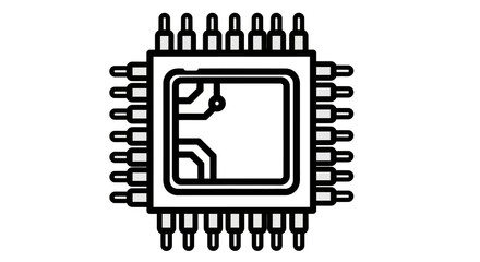 Minimalist black outline microchip icon a simple vector illustration representing modern technology computing and electronic hardware components isolated on white