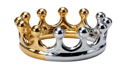 Regal Crowns: Two elegant crowns, one gleaming gold and the other shimmering silver, side by side, radiating luxury, power, and prestige. Symbol of royalty and wealth.
