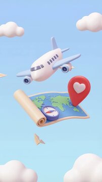 An idealized 3D rendering presents a vibrant travel scene, capturing the essence of exploration and adventure with playful elements.