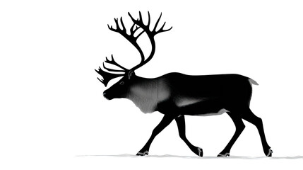 Caribou Silhouette: A majestic caribou strides purposefully, its impressive antlers a testament to its strength, against a backdrop of nature's stark beauty.