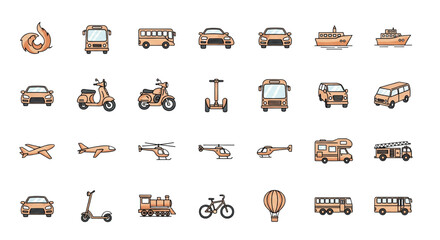 Pixel Art Transportation Icons Set for App UI Web Design Travel Logistics Delivery