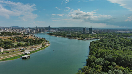 Belgrade Serbia isalnd and Sava and Danube rivers