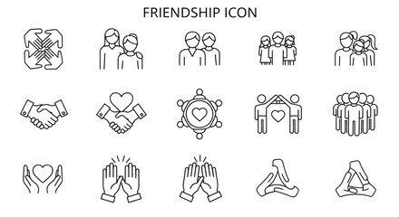 Friendship Icon Set Diverse People Connection Support Love Teamwork Graphics for Web Design