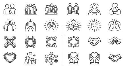 Teamwork Unity Connection Icons Set for Community Social Web Design Projects