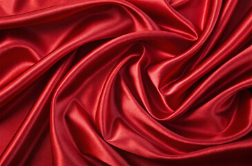 Fototapeta premium Luxurious Red Silk Fabric Draping with Elegant Folds and Shiny Texture - High Quality Material for Fashion and Decor