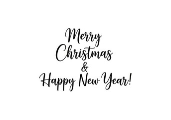 Obraz premium Merry christmas and happy new year text in elegant black calligraphy on a plain white background