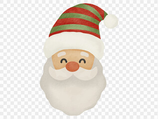 Watercolor Santa face cute Christmas festive winter holiday illustration element. Vector.