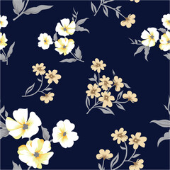 Flower Seamless Pattern On navy