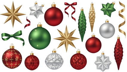 Collection of festive christmas ornaments and decorations on black background