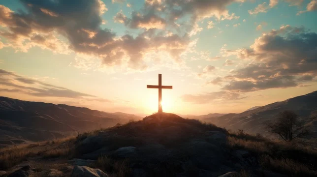 Sacred Hill Cross Bathed in Bright Heavenly Glow
