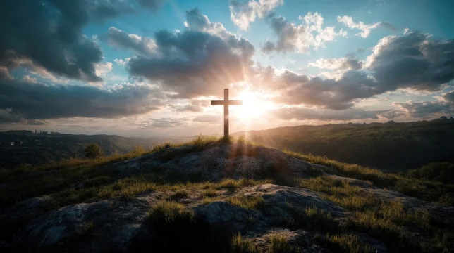 Glorious Light Surrounding Cross on Elevated Slope