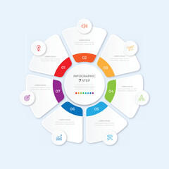 Business visualization infographic circle design template with 7 options, steps or processes. Business presentation.
