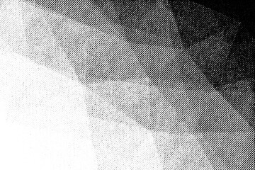Macro halftone of diagonal faceted gradient planes with dark and light shading, black printed pattern isolated on transparent background.