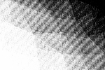 Macro halftone of diagonal faceted gradient planes with dark and light shading, black printed pattern isolated on transparent background.