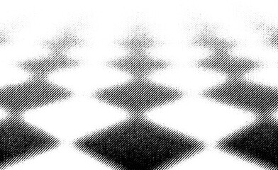 Macro halftone of soft diamond wave shapes with diagonal shading, black printed pattern on transparent background.