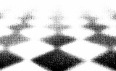 Macro halftone of soft diamond wave shapes with diagonal shading, black printed pattern on transparent background.