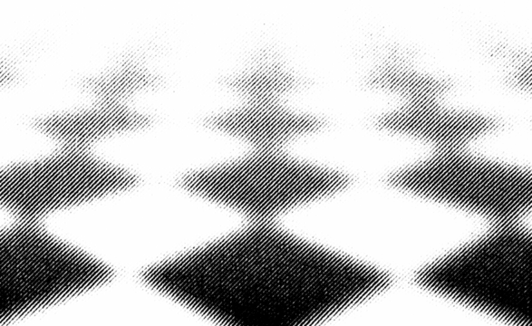 Macro halftone of soft diamond wave shapes with diagonal shading, black printed pattern on transparent background. - Powered by Adobe