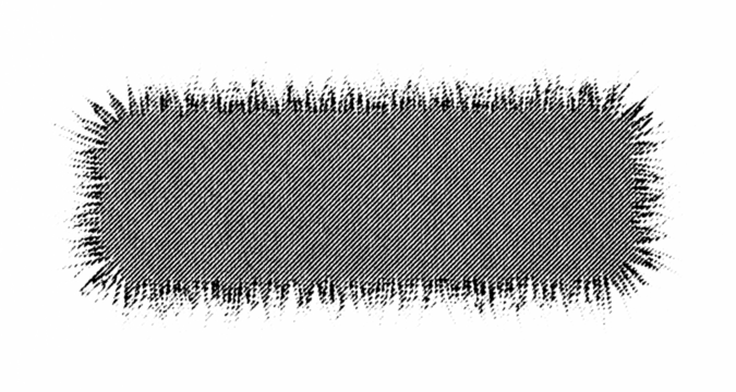 Macro halftone rectangle with diagonal lines and spiky grasslike border, printed black pattern isolated on transparent background. - Powered by Adobe