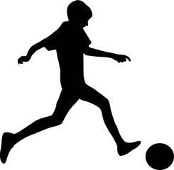 a boy playing football, silhouette vector