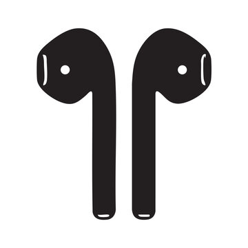 Black silhouette of two wireless earbuds, compact personal audio devices