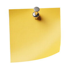 Bright yellow sticky note secured with a red pushpin curled corner Overlay PNG isolated on Transparent Background