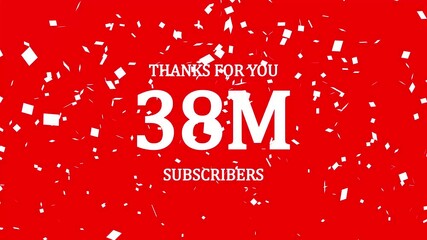 Thank you 38 M followers. 38 Million followers realistic sign on the brick wall animation. confetti party effects, social media milestone motion graphics animation 